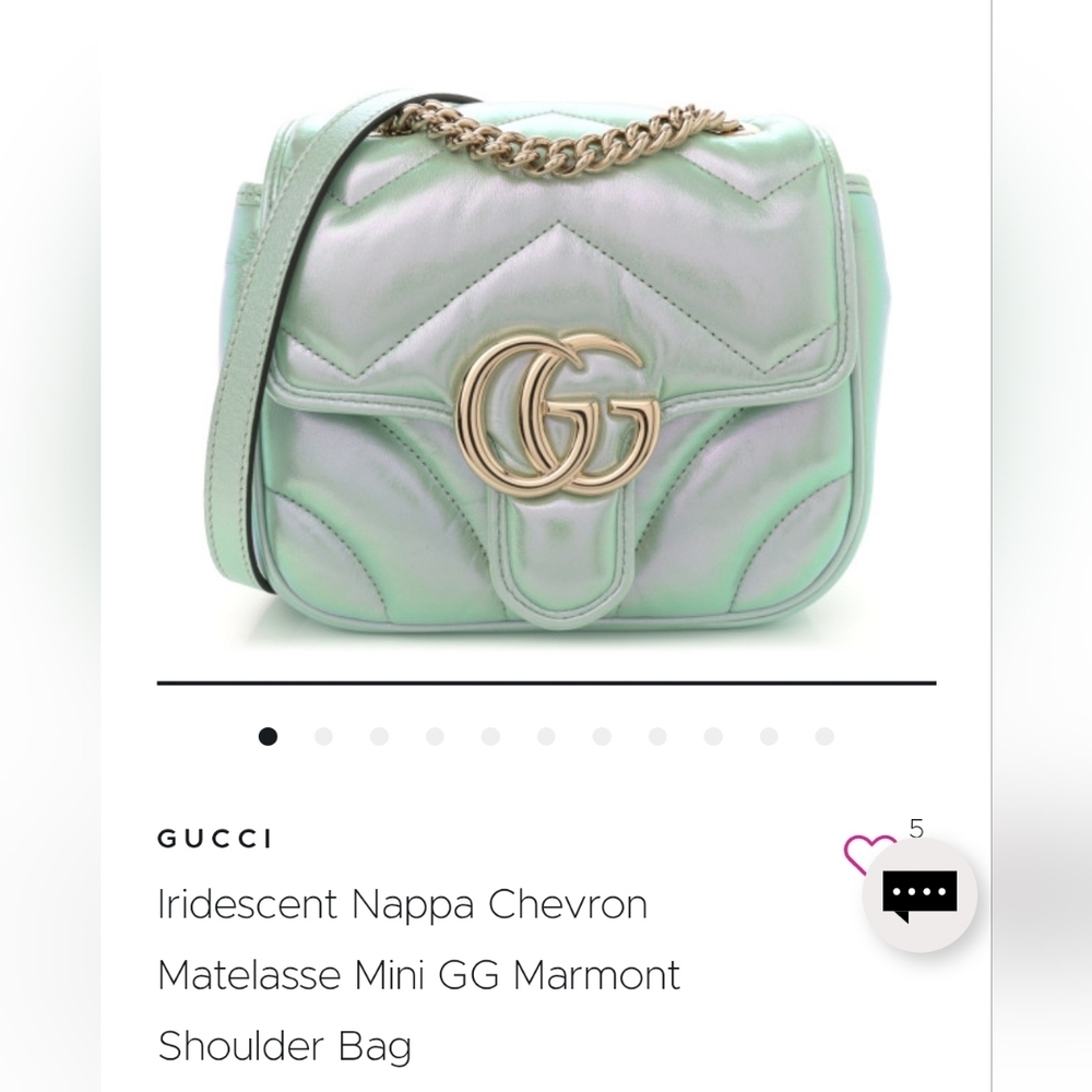 Gucci Iridescent Metallic Nappa Salvy Green Marmont Mini Crossbody NEW